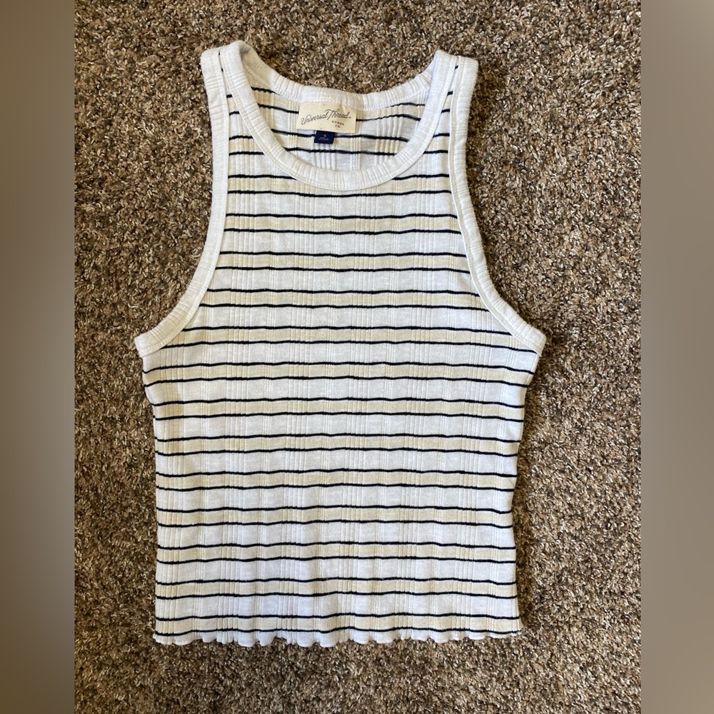 Women’s Universal Thread Ribbed Striped Tank Top - Black and Yellow Striped